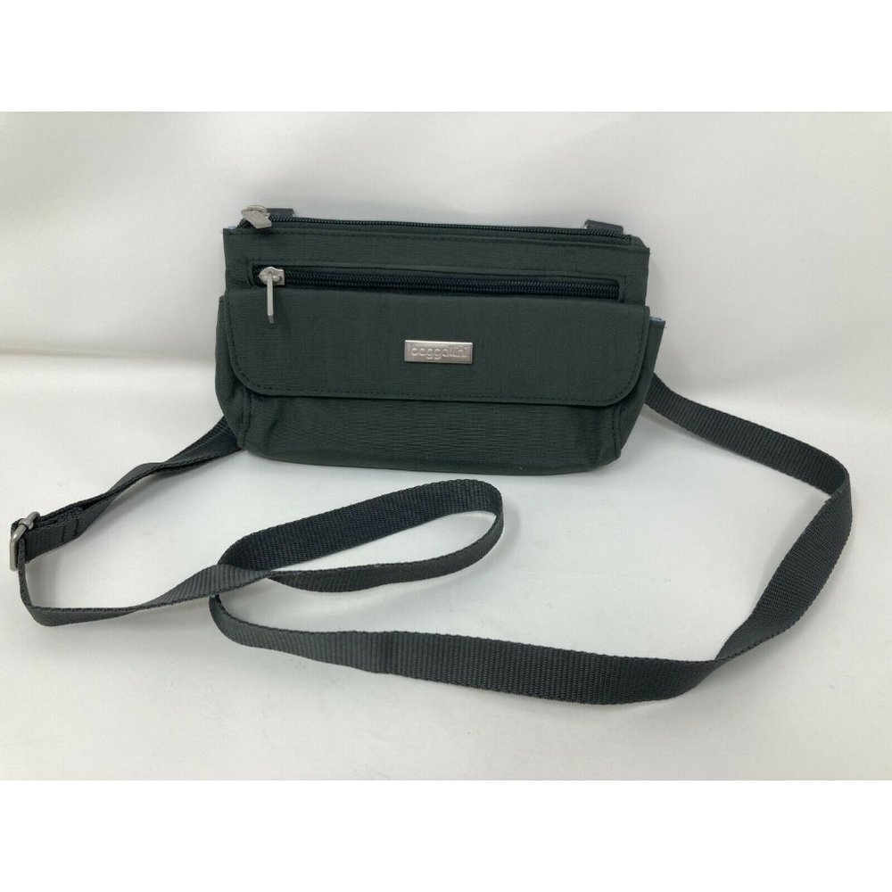 Baggallini Charcoal Gray Nylon Multi-Compartment Crossbody Bag Purse Travel Bag